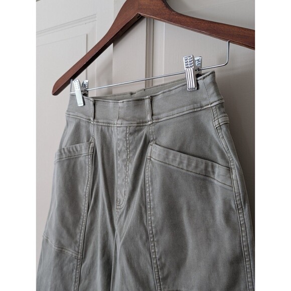 SPANX Stretch Twill Straight Leg Pants in Medium Pale Olive Green Pockets Seams - Picture 4 of 8